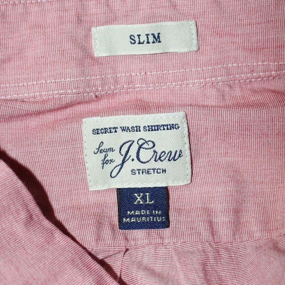 J. Crew Secret Wash Shirting Stretch Men's Pink Slim Long Sleeve Button Down XL